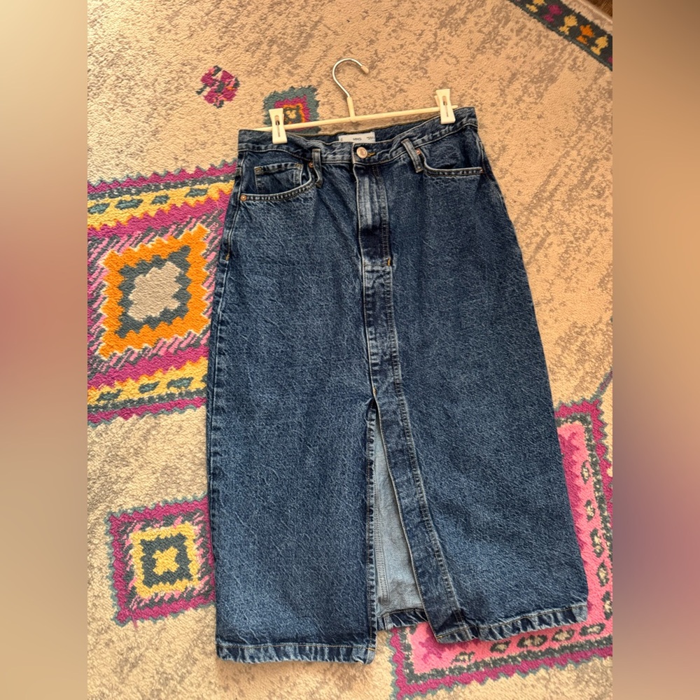 Mango Blue Denim Skirt with Button Detail